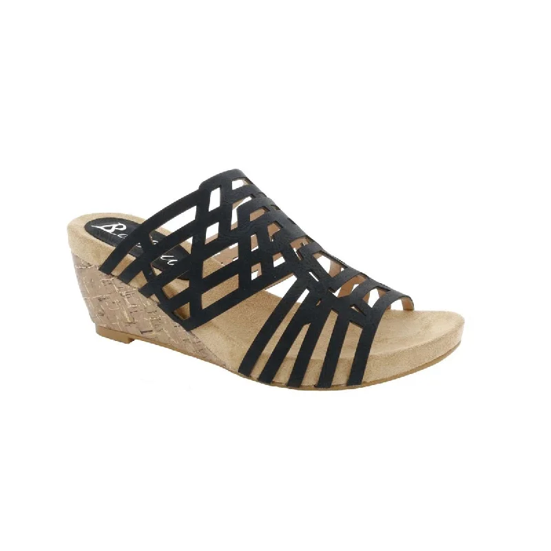 Women’s sandals cushioned -Bellini Pretty Women Wedge Sandals In Black Faux Nubuck