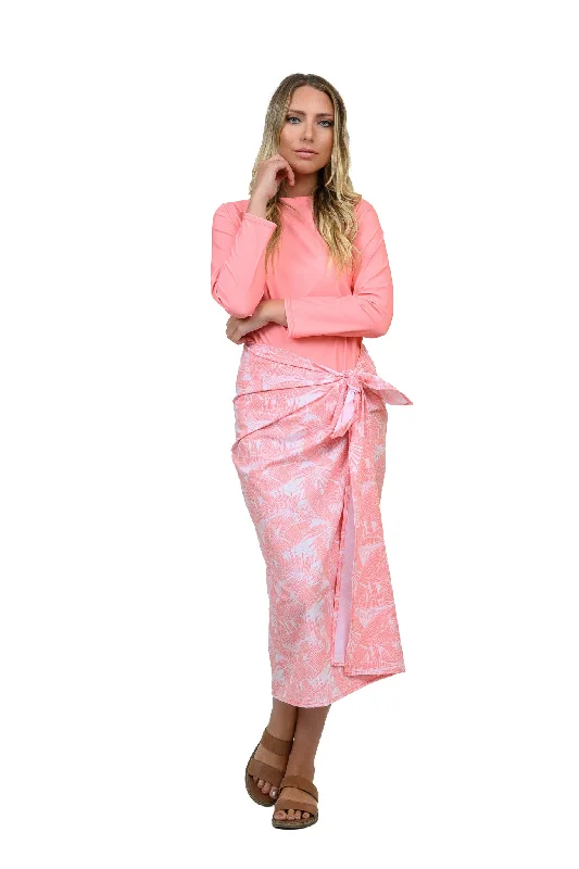 Women’s swim skirt modest -Coral Leaves Non Stretch Maxi Wrap Swim Skirt