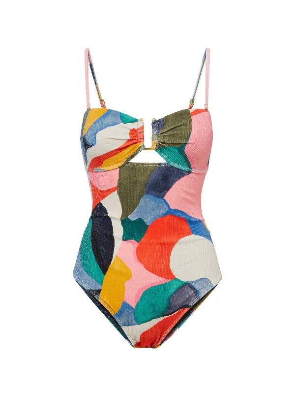 Women’s one-piece swimsuit hourglass -Juliette One Piece In Carta Colorblock Texture