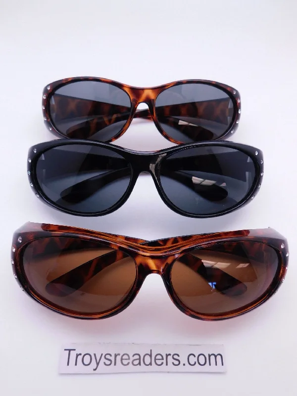 sunglasses browline design -Polarized Double Temple Rhinestone Polarized Fit Overs in Three Variants