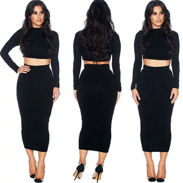 Women’s swim skirt vintage -HIGH LONG SLEEVE SHORT JACKET POCKETS HIP SKIRTS BLACK SUIT