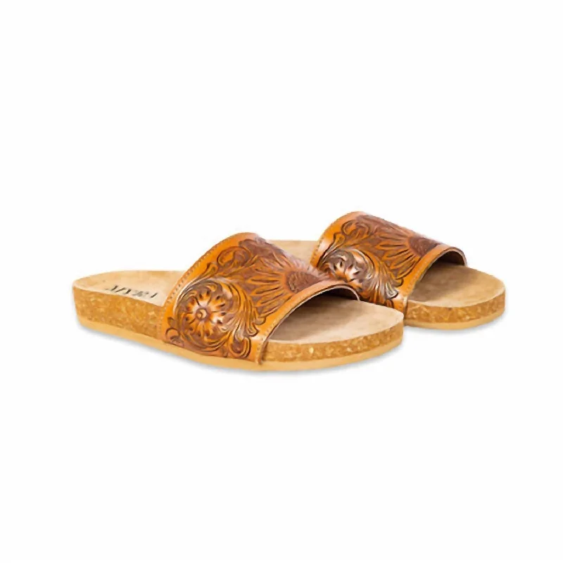 Women’s sandals flat -Women's Dottie Hand Tooled Sandals In Caramel