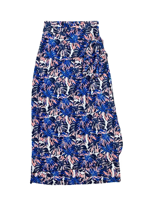 Women’s swim skirt khaki -Blue Leaves Wrap Swim Skirt