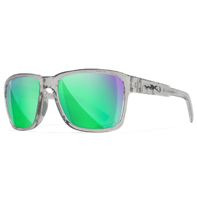 sunglasses oversized fit -Wiley X Trek Sunglasses with Crystal Gray Frame and Captivate Polarized Green Mirror Lens