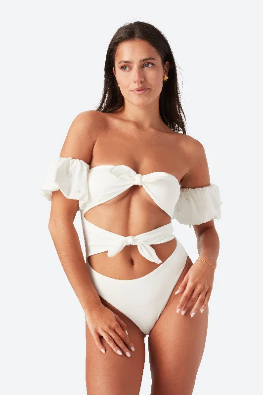 Women’s one-piece swimsuit statement -THE AUDREY SLEEVES - IVORY