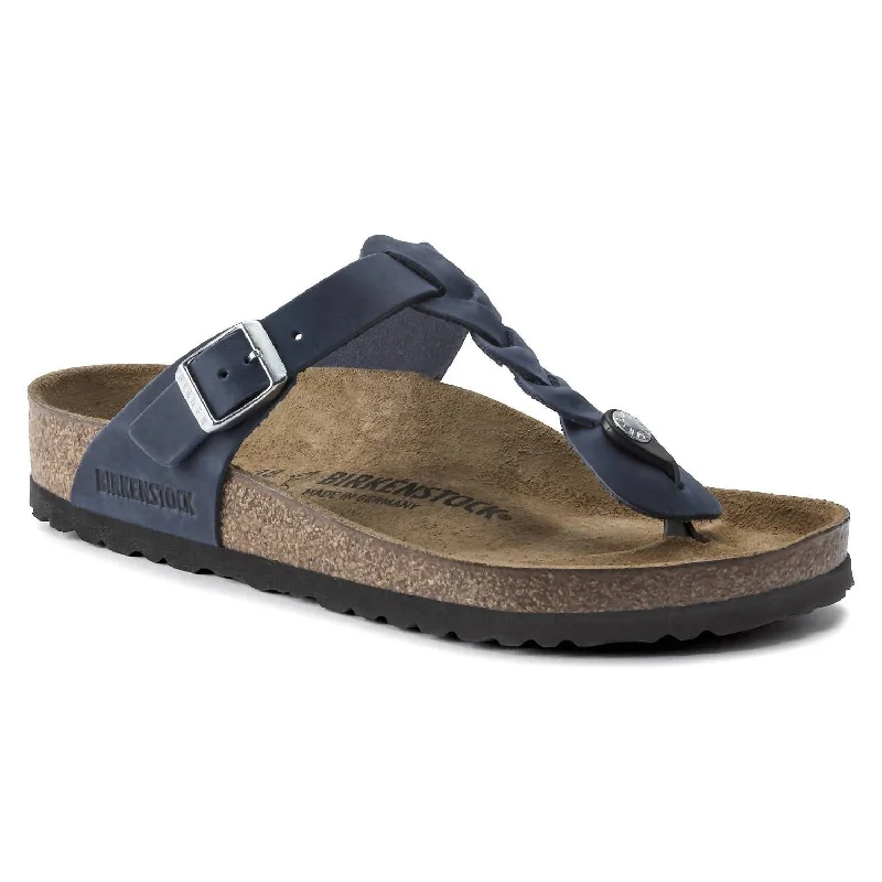 Women’s sandals durable -Unisex Gizeh Braided Leather Sandals In Navy