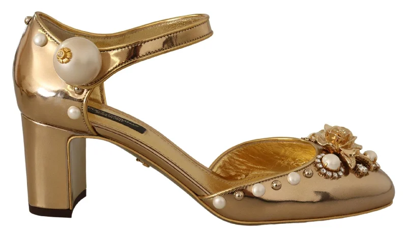 Women’s sandals summer -Dolce & Gabbana Elegant  Leather Block Heels with Women's Crystals