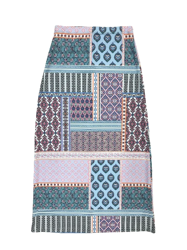 Women’s swim skirt luxury brand -Blue Patchwork Maxi Swim Skirt