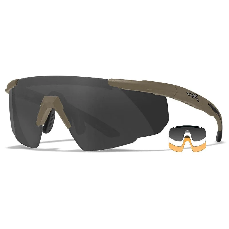 sunglasses factory direct -Wiley X Saber Advanced Ballistic Safety Glasses Kit with Tan Frame and Clear, Grey, and Light Rust Lenses