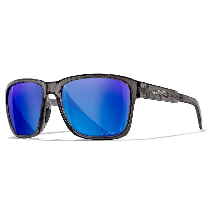 sunglasses for men -Wiley X Trek Sunglasses with Stealth Gray Frame and Captivate Polarized Blue Mirror Lens