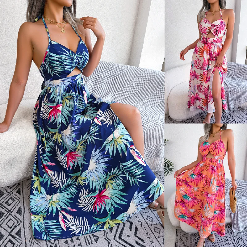 Women’s swim skirt midnight -Women's New Style Flower Sleeveless Hollow Out Suspender Dress Holiday Beach Skirt