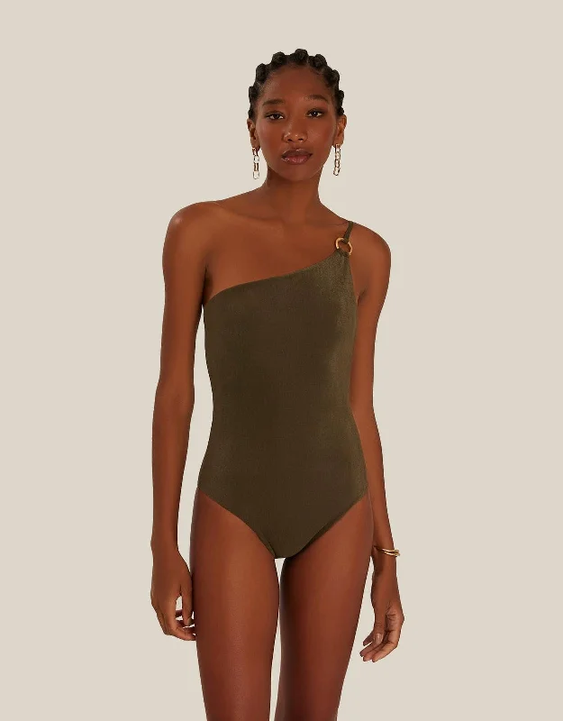 Women’s one-piece swimsuit imported -Ring Shoulder One Piece Granite