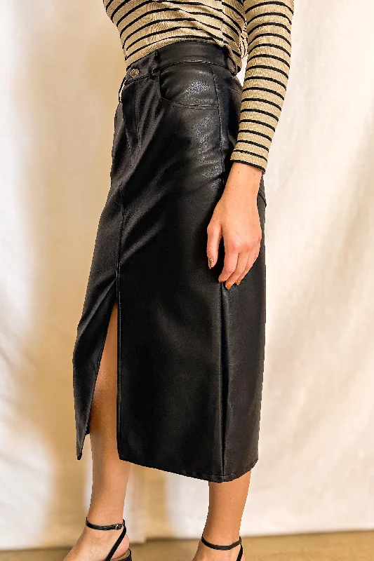 Women’s swim skirt solid color -Vegan Leather Midi Skirt / Black